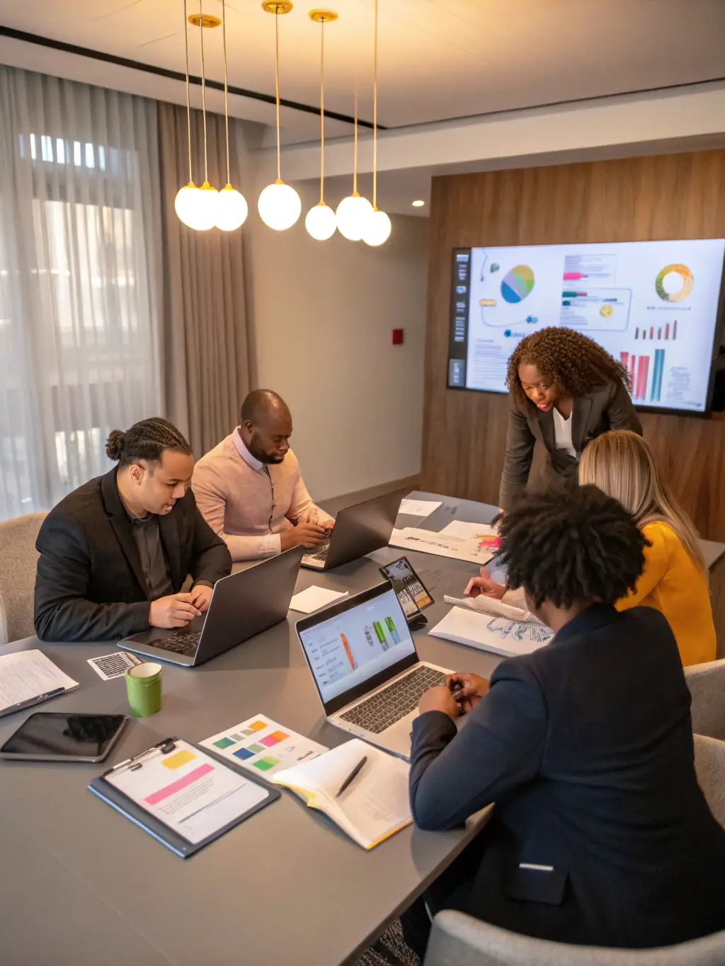 A professional image of a diverse team collaborating on lead generation strategies in a modern office setting, emphasizing teamwork and innovation.