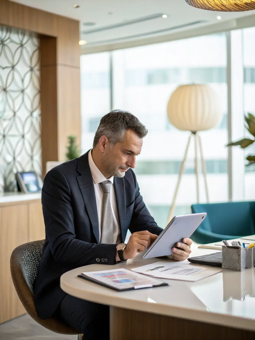 An image of a business professional analyzing data trends on a tablet, showcasing the accessibility and convenience of our analytics tools.
