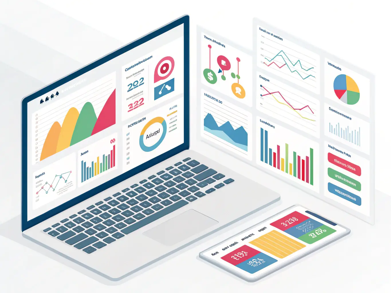 A dashboard displaying various business analytics metrics, including charts, graphs, and key performance indicators (KPIs), illustrating the depth of insights provided.
